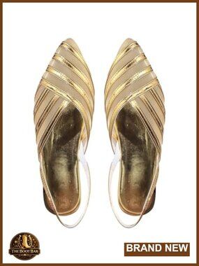 Metallic Slingback Flat Mules Pointed Toe Mesh Dress Shoes